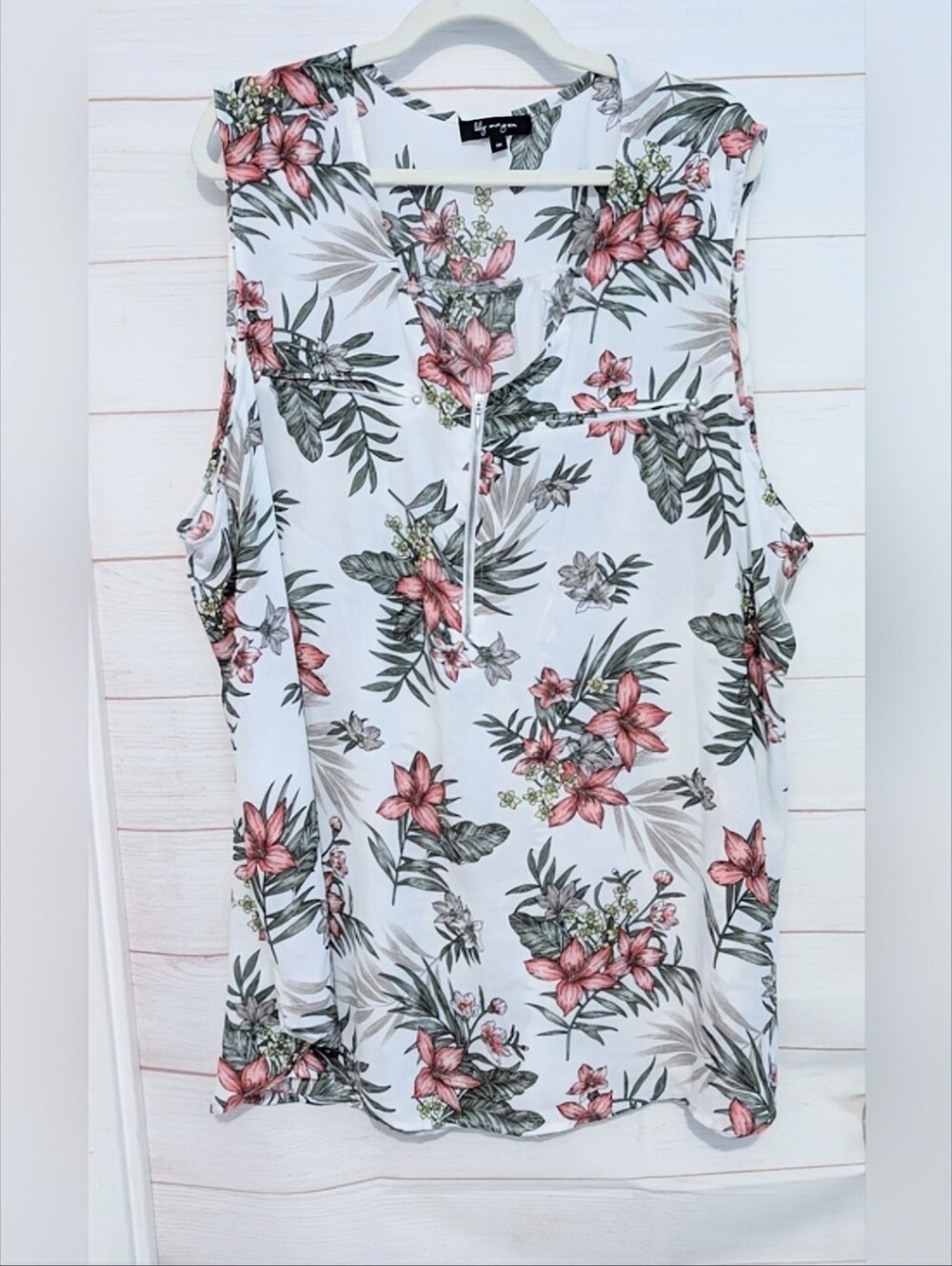 Reitmans Lil Morgan Tropical Botanical Allover Print Sleeveless Tank Blouse 3X